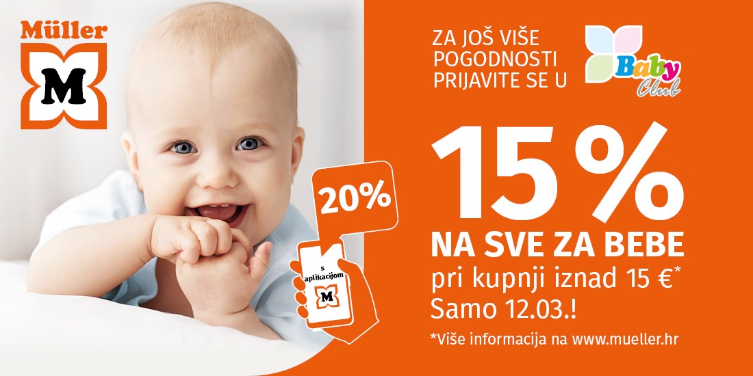 15% popusta na cijeli baby asortiman pri kupnji iznad 15 €