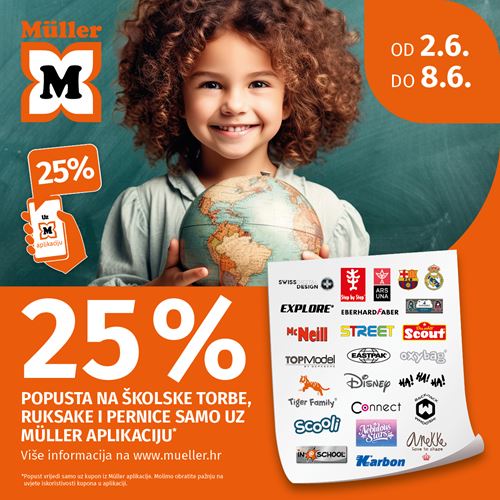 Müller: 25% na školske torbe, ruksake i pernice