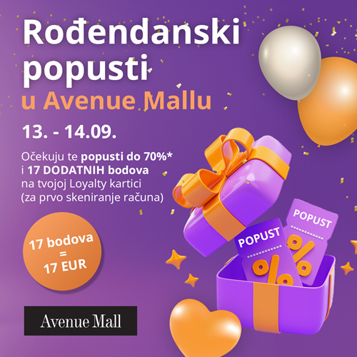 Rođendanski popusti<br/>u Avenue Mallu